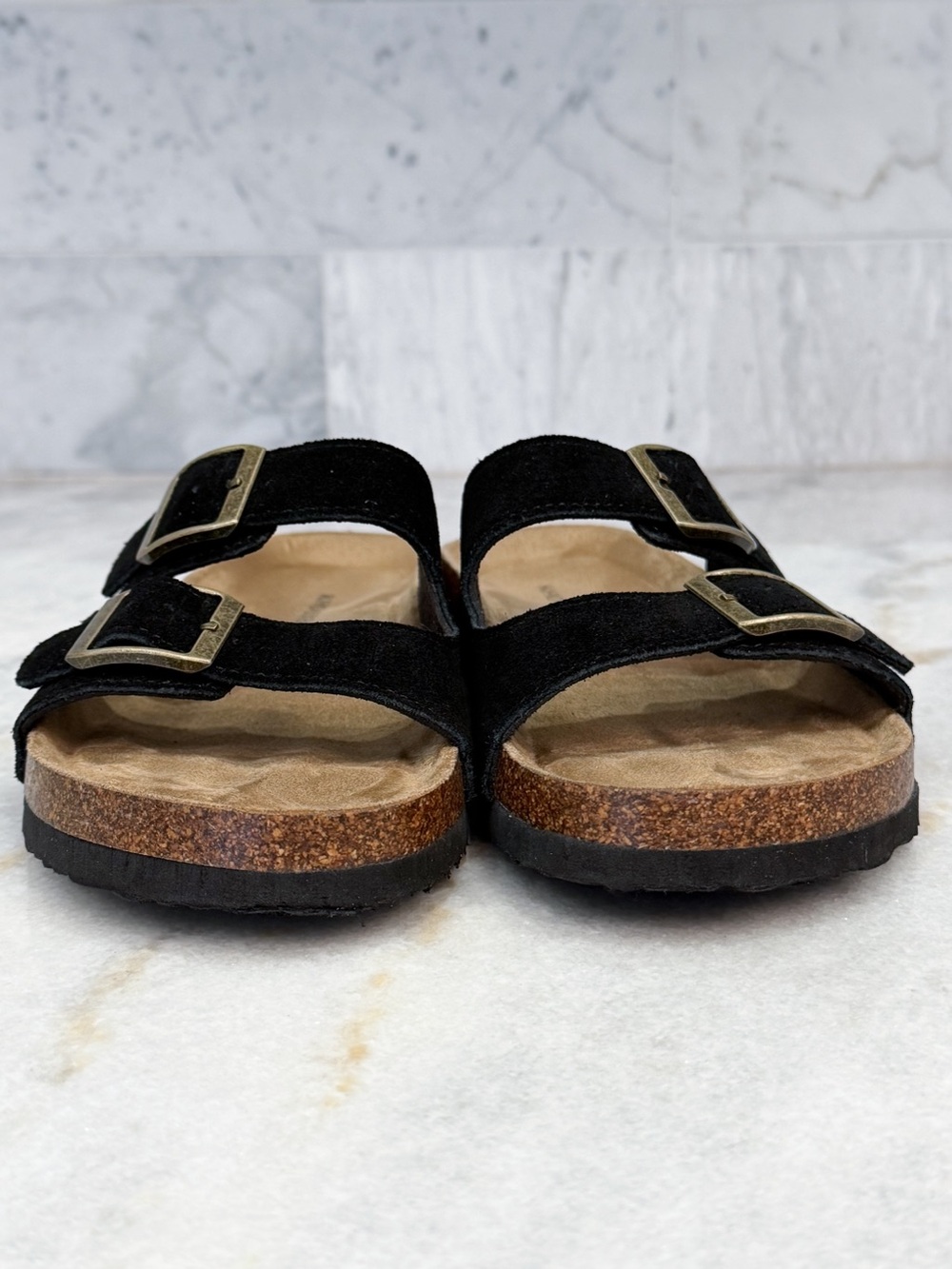 KHOMBU Women’s Black Suede Double Buckle Slide Sandals Size 7 - Picture 5 of 9